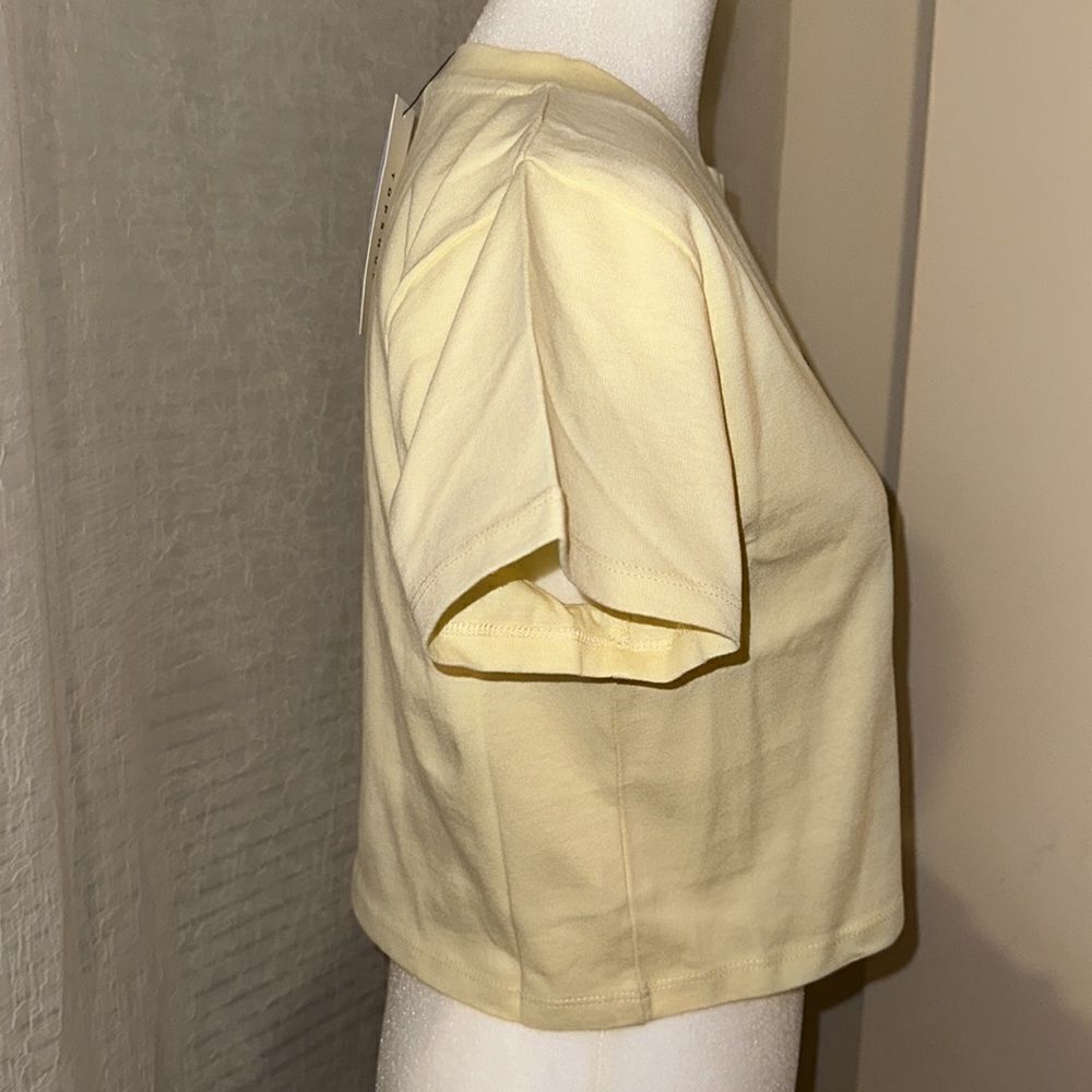 TOPSHOP 4 Pastel Yellow Black Embroidered New York Short Sleeve Crop Tee - Picture 4 of 7
